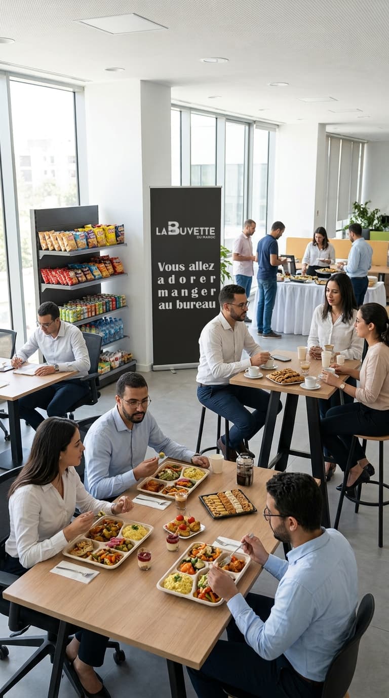 Équipe de La Buvette du Maroc partageant un repas au bureau